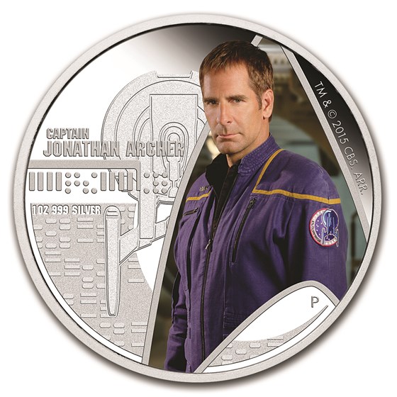 2015 Tuvalu 1 oz Silver Star Trek Colorized Capt. Archer Proof 2015 Tuvalu 1 oz Silver Star Trek Colorized Capt. Archer Proof